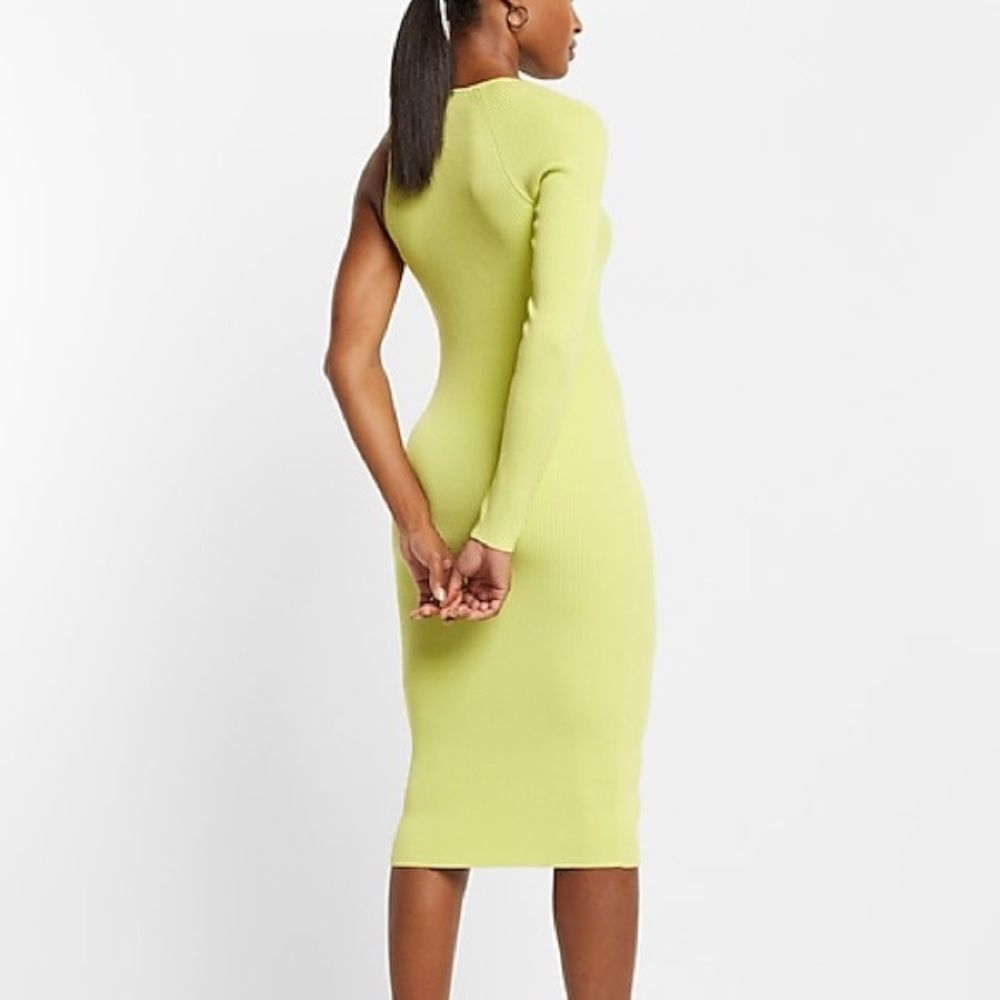 Express Body Contour Ribbed Asymmetrical One Shoulder Midi Sweater Dress XL GREY - Picture 4 of 12